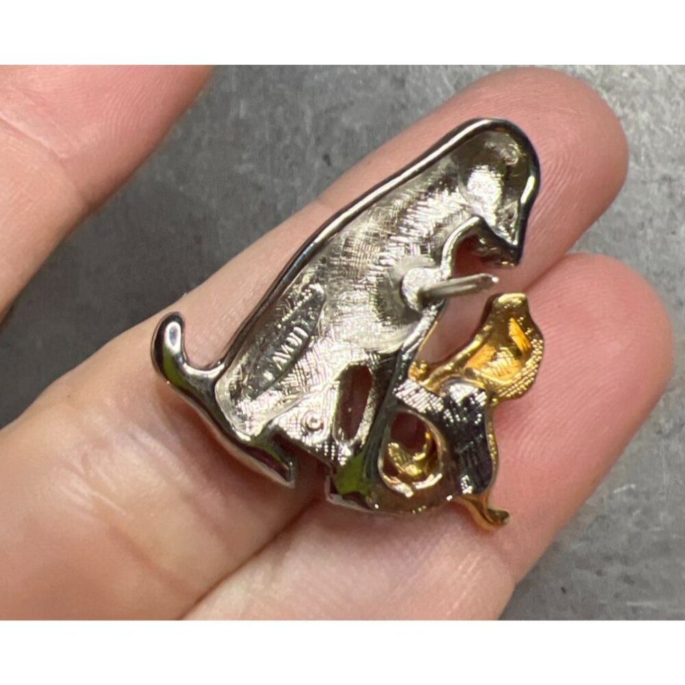 Vintage Avon Dog Brooch Two-Tone Pin Sitting Puppy Gold Accent - Picture 6 of 9